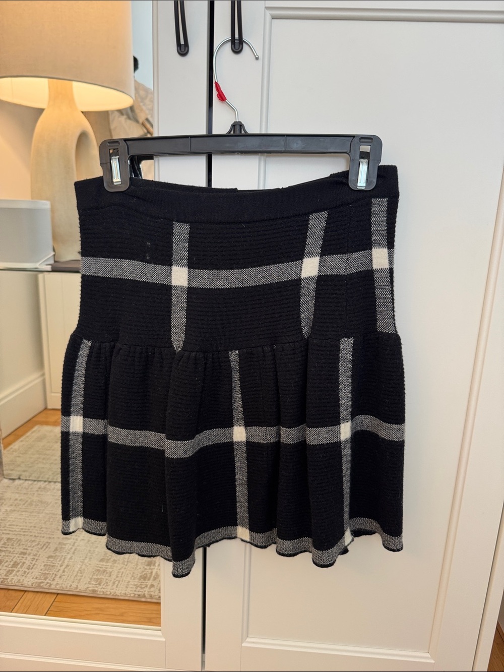 Alice + Olivia Black and Gray Plaid Knit Skater Skirt